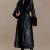 Bec Faux Leather Trench Coat With Faux Fur – Black Bec Faux Leather Trench Coat With Faux Fur – Black