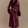 Bec Faux Leather Trench Coat With Faux Fur – Cherry Red Bec Faux Leather Trench Coat With Faux Fur – Cherry Red