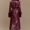 Bec Faux Leather Trench Coat With Faux Fur – Cherry Red Bec Faux Leather Trench Coat With Faux Fur – Cherry Red