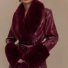 Bec Faux Leather Trench Coat With Faux Fur – Cherry Red Bec Faux Leather Trench Coat With Faux Fur – Cherry Red