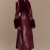 Bec Faux Leather Trench Coat With Faux Fur – Cherry Red Bec Faux Leather Trench Coat With Faux Fur – Cherry Red