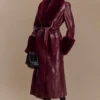 Bec Faux Leather Trench Coat With Faux Fur – Cherry Red Bec Faux Leather Trench Coat With Faux Fur – Cherry Red