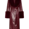 Bec Faux Leather Trench Coat With Faux Fur – Cherry Red Bec Faux Leather Trench Coat With Faux Fur – Cherry Red