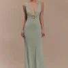 Beck Plunge Maxi Dress With Floral Hardware – Basil