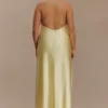 Bella Satin Halter Maxi Dress – Lemon Bella Satin Halter Maxi Dress – Lemon