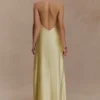 Bella Satin Halter Maxi Dress – Lemon Bella Satin Halter Maxi Dress – Lemon