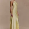 Bella Satin Halter Maxi Dress – Lemon Bella Satin Halter Maxi Dress – Lemon