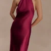 Bella Satin Halter Maxi Dress – Mahogany Bella Satin Halter Maxi Dress – Mahogany