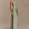 Bella Satin Halter Maxi Dress – Sage Bella Satin Halter Maxi Dress – Sage