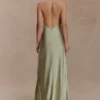 Bella Satin Halter Maxi Dress – Sage Bella Satin Halter Maxi Dress – Sage