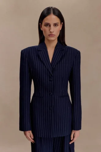 Bellamy Cinched Blazer – Navy Pinstripe