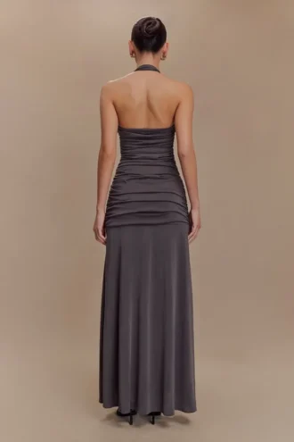 Bentley Peached Jersey Halter Maxi Dress – Charcoal