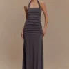 Bentley Peached Jersey Halter Maxi Dress – Charcoal Bentley Peached Jersey Halter Maxi Dress – Charcoal