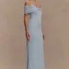 Bernadina Mesh And Slinky Halter Maxi Dress – Pale Blue Bernadina Mesh And Slinky Halter Maxi Dress – Pale Blue