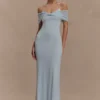 Bernadina Mesh And Slinky Halter Maxi Dress – Pale Blue Bernadina Mesh And Slinky Halter Maxi Dress – Pale Blue