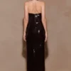 Bertie Sequin Peplum Halter Maxi Dress – Black Bertie Sequin Peplum Halter Maxi Dress – Black