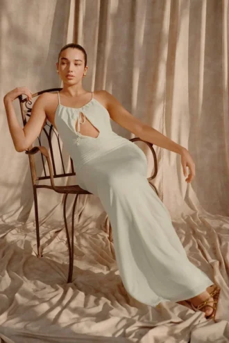 Beryl Slinky Maxi Dress With Pearls – Ivory