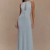 Beryl Slinky Maxi Dress With Pearls – Pale Blue
