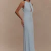 Beryl Slinky Maxi Dress With Pearls – Pale Blue