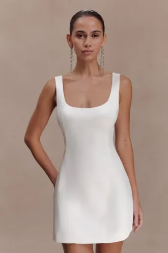 Beth Satin Mini Dress – White