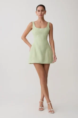 Beth Tweed Mini Dress – Pastel Green