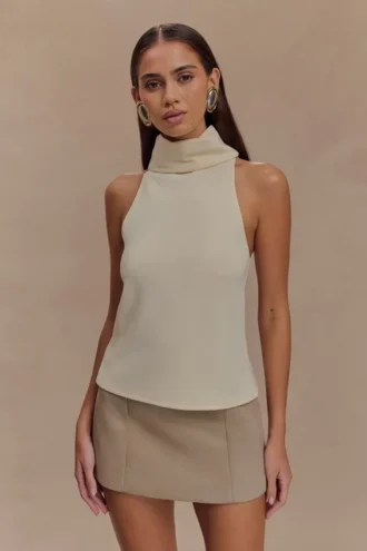 Birdie High Neck Sleeveless Top – Ivory