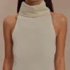 Birdie High Neck Sleeveless Top – Ivory