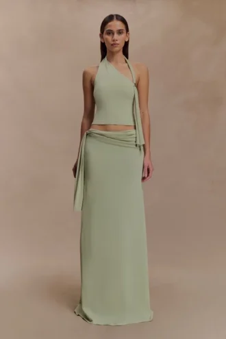 Bowie Low Rise Knit Maxi Skirt – Pastel Green