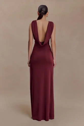 Bridget Slinky Maxi Skirt With Hardware – Burgundy Bridget Slinky Maxi Skirt With Hardware – Burgundy