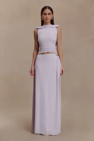 Bridget Slinky Maxi Skirt With Hardware – Dusty Lilac Bridget Slinky Maxi Skirt With Hardware – Dusty Lilac