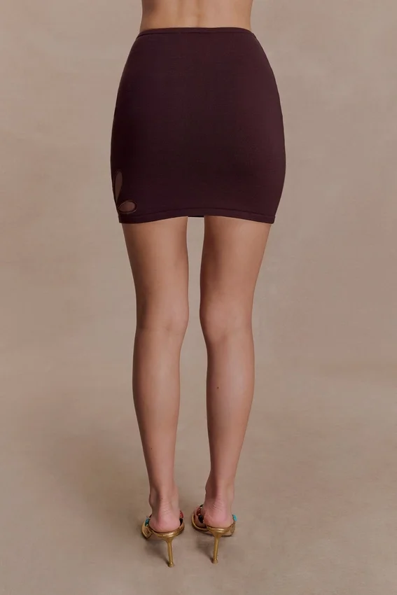 Brock Knit Cut Out Mini Skirt – Dark Chocolate Brock Knit Cut Out Mini Skirt – Dark Chocolate