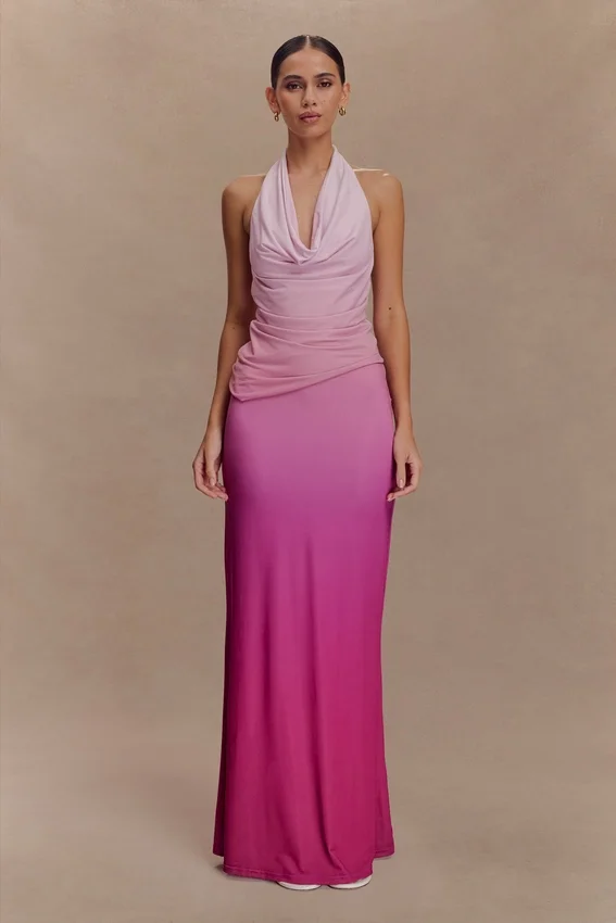 Bruna Slinky Fishtail Maxi Skirt – Ombre Pink Bruna Slinky Fishtail Maxi Skirt – Ombre Pink
