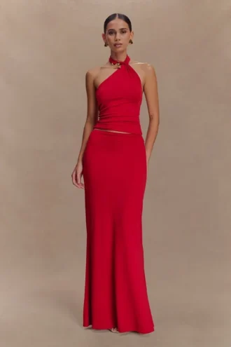 Bruna Slinky Fishtail Maxi Skirt – Red