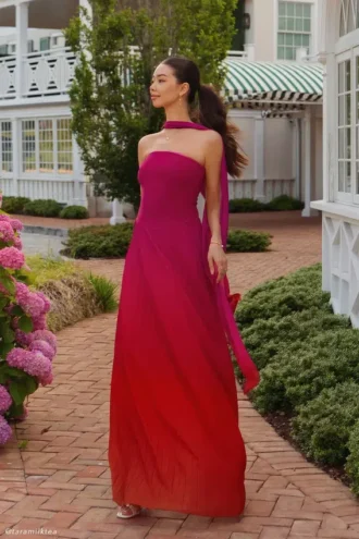 Caira Chiffon Scarf Maxi Dress – Ombre Dark Pink