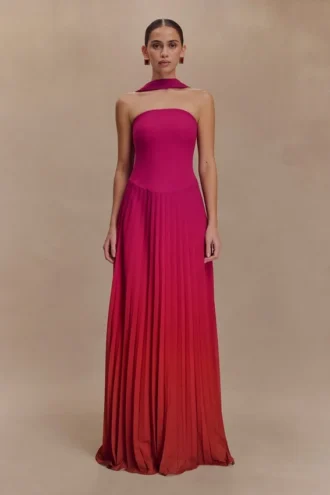 Caira Chiffon Scarf Maxi Dress – Ombre Dark Pink