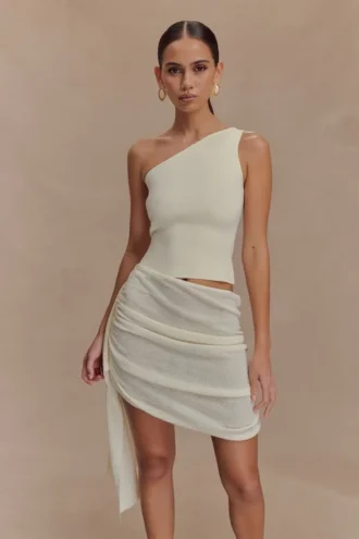 Cali Drape Skirt Knit Mini Dress – Ivory