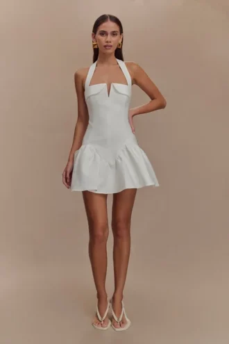 Calipso Halter Mini Dress – White