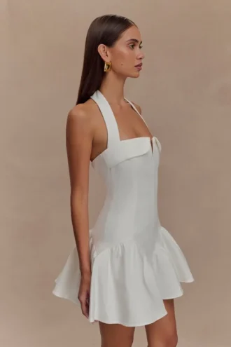 Calipso Halter Mini Dress – White