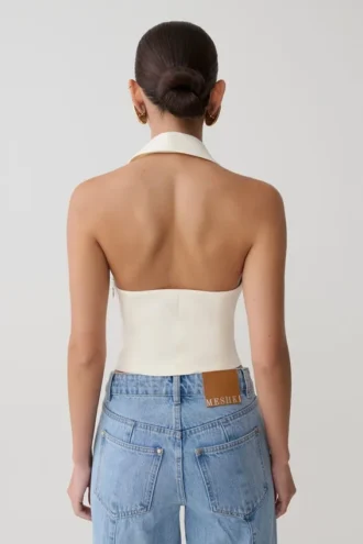 Calla Collared Sleeveless Halter Top – Ivory