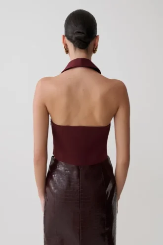 Calla Collared Sleeveless Halter Top – Merlot