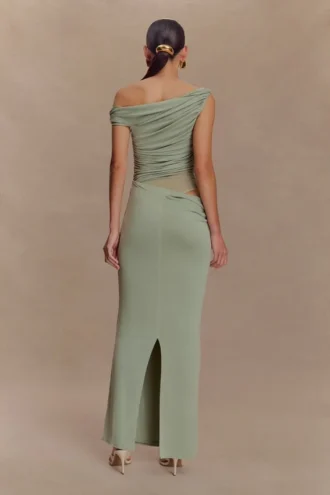 Callen One Shoulder Slinky Maxi Dress – Sage