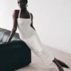 Camila Ruched Halter Midi Dress – Ivory