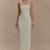 Camila Ruched Halter Midi Dress – Ivory
