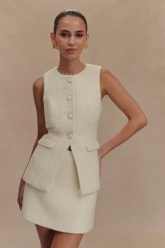 Camilla Boucle Sleeveless Vest – Ivory