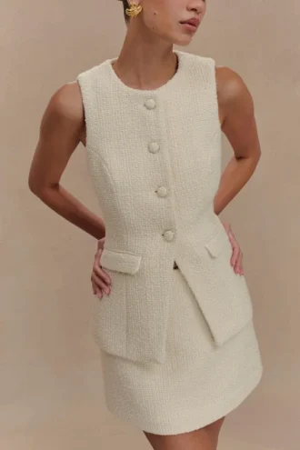 Camilla Boucle Sleeveless Vest – Ivory