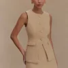 Camilla Boucle Sleeveless Vest – Light Taupe