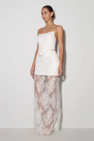 Camille Beaded Satin And Lace Corset Top – Ivory