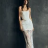 Camille Beaded Satin And Lace Maxi Skirt – Ivory