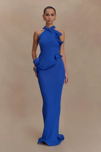 Caprice Halter Knit Maxi Dress – Cobalt
