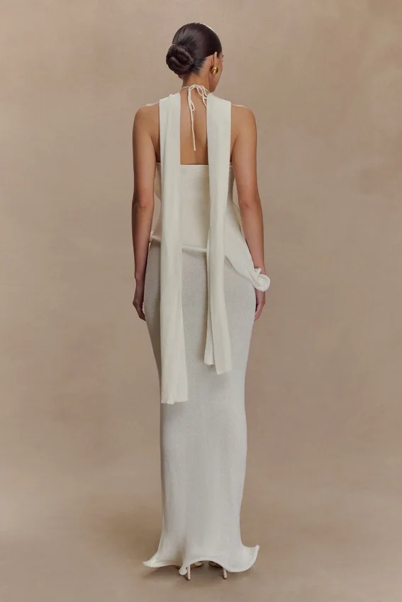 Caprice Halter Knit Maxi Dress – White Caprice Halter Knit Maxi Dress – White